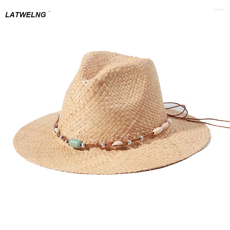 

Berets Shell Decoration Straw Hat For Women Raffia Jazz Sun Hats Ladies Hawaiian Vacation Summer, 01