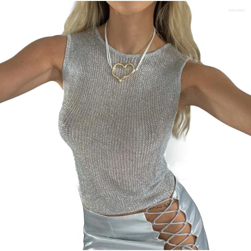 

Women's Tanks Fashion Hollow Out See Through Sexy Women's Tops 2023S Ummer Sleeveless Slim Tank Top Tees Knitwear Streetwear, Pink