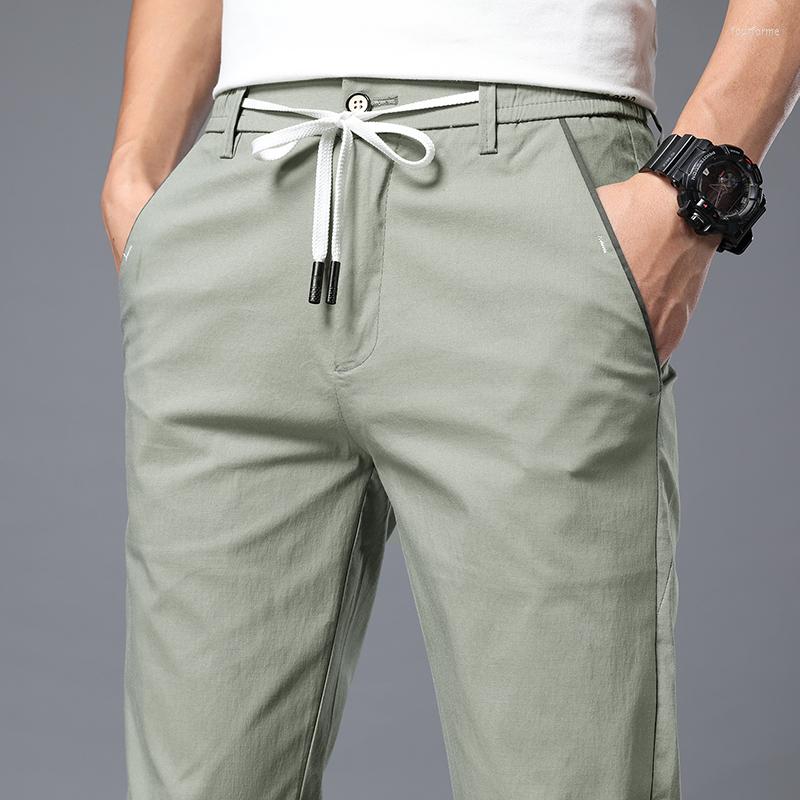 

Men's Pants Summer Casual Men Thin Business Drawstring Slim Fit Straight Cotton Classic Solid Color Grey Brand Clothing Trousers Male, Dark grey