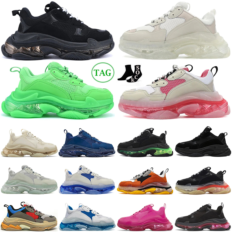 

designer triple s sneakers casual shoes men women platform clear sole Black White Grey Red Blue Neon Green Beige Pink mens trainers outdoor runners, A#8 green 40-45