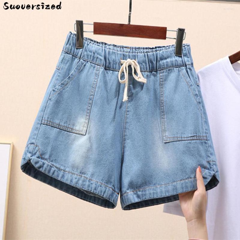 

Women's Shorts Oversize 7xl Summer Lace Up Baggy Jeans Casual Denim Short Women Blue Pantalones Cortos Elastic High Waist Vaqueros 2023, Dark blue