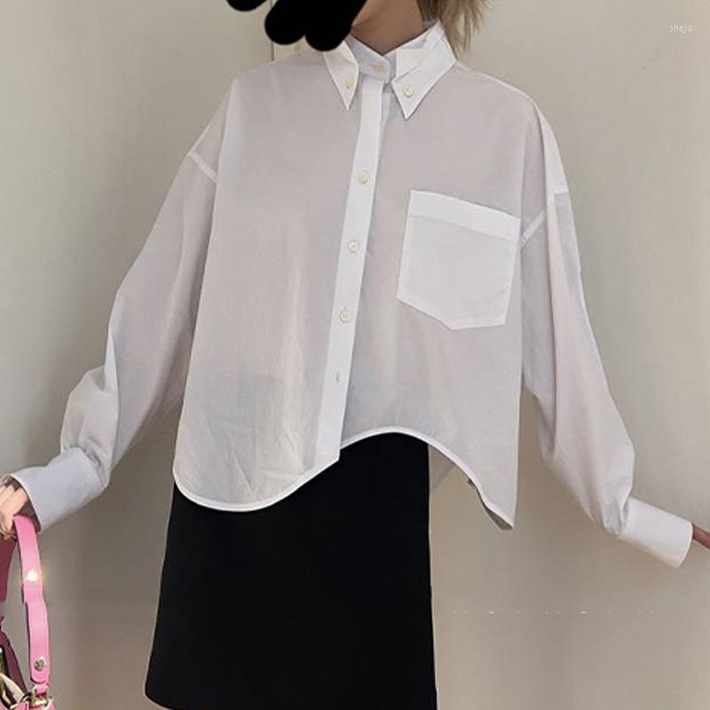 

Women' Blouses 2023 Spring Korean Vintage Lapel Irregular White Shirt Female