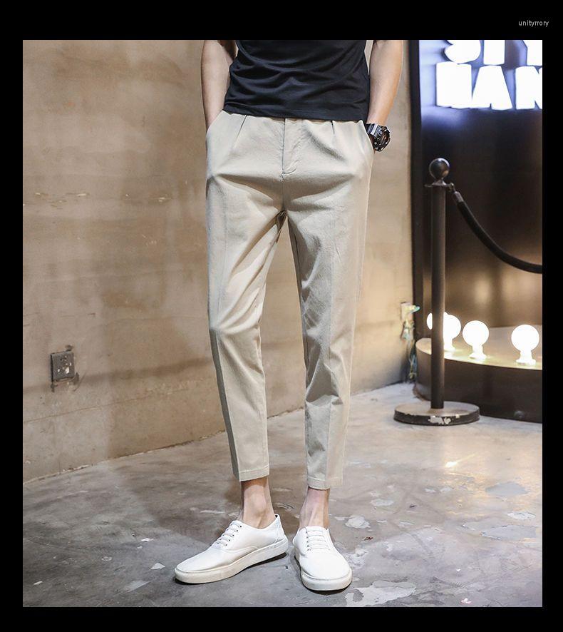 

Men's Suits Summer Men Suit Pants Fashion 2023 Korean Slim Fit Business Solid Formal All Match Ankle Length Mens Trousers H179, Black