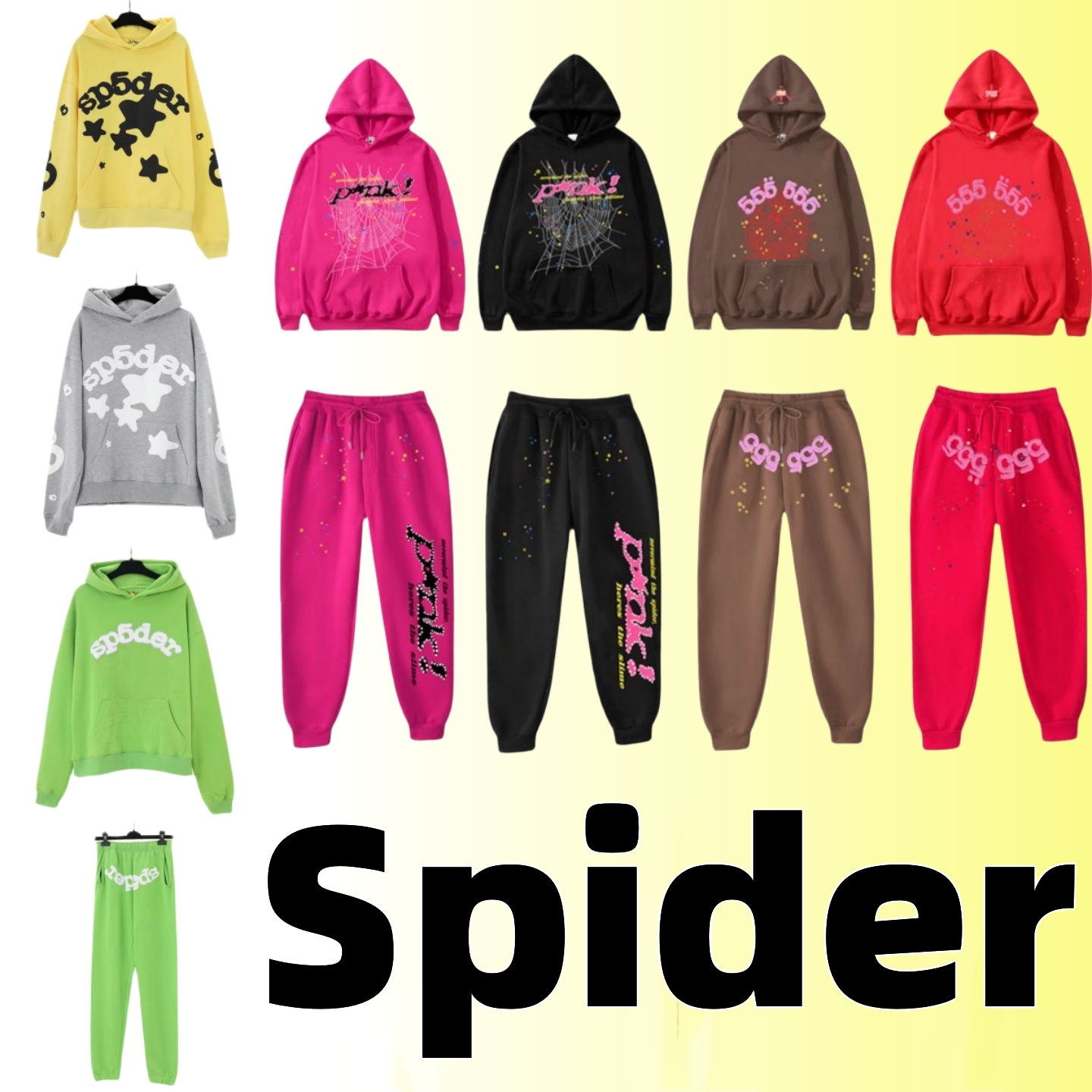 araignée à capuche araignée survêtement sp5der à capuche hommes femmes 480g qualité coton vêtements mode streetwear en gros 2 pièces 10% de réduc