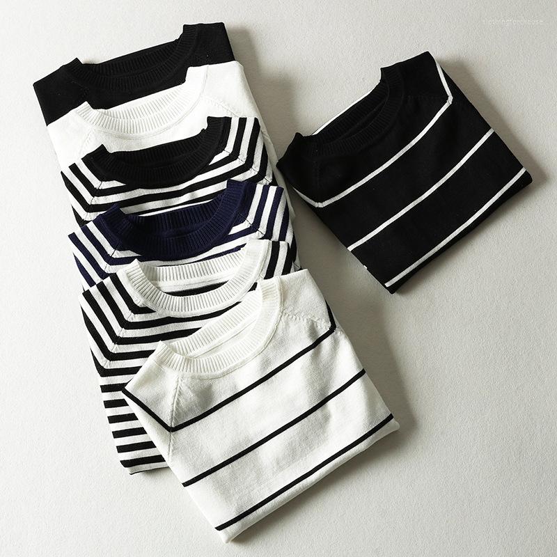 

Women's T Shirts 2023 Ins Spring Women Stripe Short Sleeve Knit Clothing Fashion Tops, Black