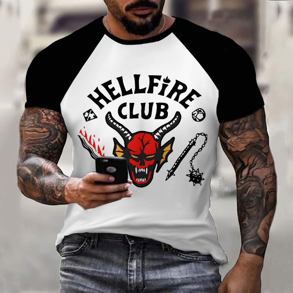 

Men's T-Shirts Hellfire Club Vintage T Shirt Men Loose Fashion Baseball Tee Harajuku Streetwear Long Sleeved Eddie Munson Mens T Shirts O Neck 230420, Black