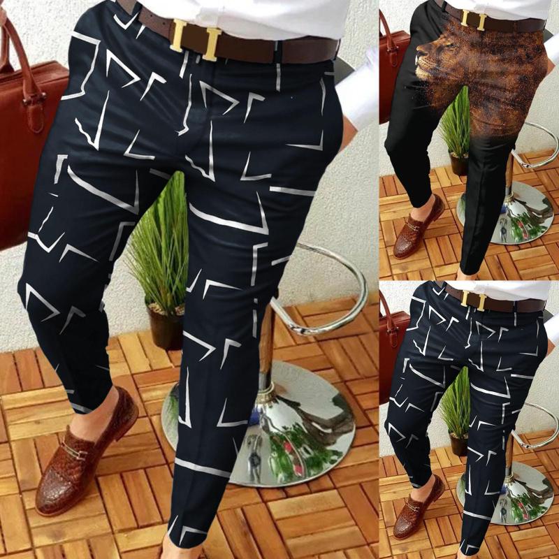 

Men's Pants 2023 Men Fashion Pantalones Hombres Slim Fit Print Zipper Button Trousers Suit Male Casual Long, Silver