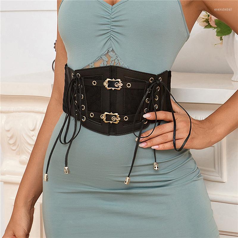 

Belts 2023 Corset Fashion Waist Wide Dress Tight Waistband Lace Tassels Elastic Buckle Tops, Black