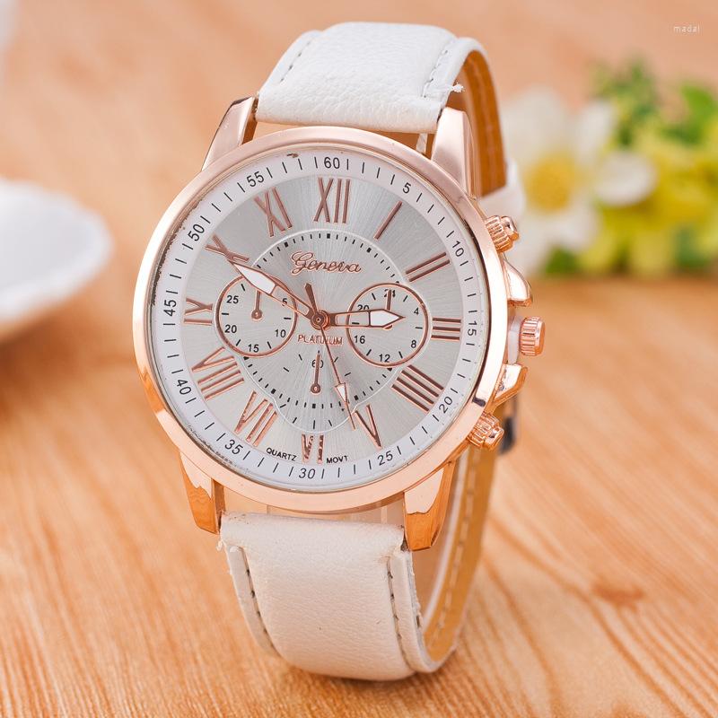 

Wristwatches RUNERR Ladies Fashion Casual PU Leather Strap Quartz Disc Gold Pointer Watch Brand Cool Girl Bracelet Clock, Pink
