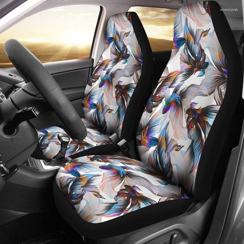 

Car Seat Covers Blue Grey Peach Floral Flowers Pair 2 Front Protector Accessories