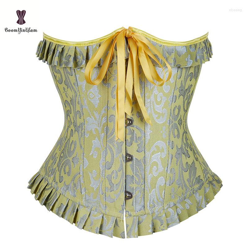 

Women' Shapers Size -XXL Tummy Control Waist Cinchers 14 Steel Boned Victorian Korset Women Gold Underbust Corset With T String