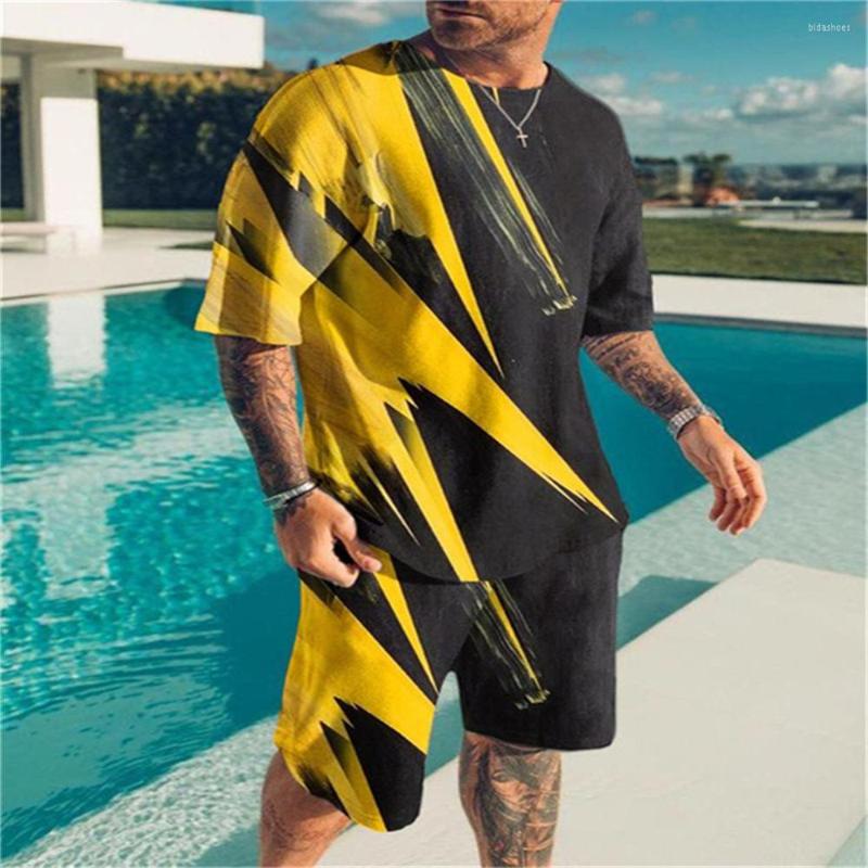 

Men's Tracksuits Summer 3D Printed T-shirt Beach Casual Shorts 2-piece Set O-Collar Men's Sportswear Oversized Short Sleeve