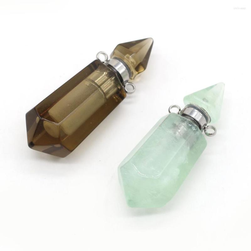 

Pendant Necklaces Natural Stone Perfume Bottle Cone Shape Smoky Quartzs Green Aventurines Fine Essential Oil Diffuser Gift