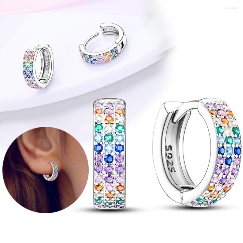 

Hoop Earrings Luxury Triple Band Rainbow CZ Wide For Women Female Silver Color Wedding Jewelry Gift Girl Friend