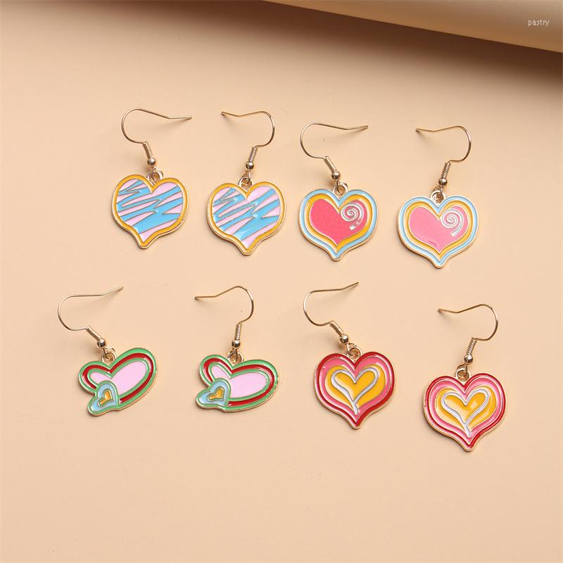 

Stud Earrings Colorful Rainbow Heart-Shaped Pendant Ladies Retro Fashion Cute Girl Children Jewelry Gift