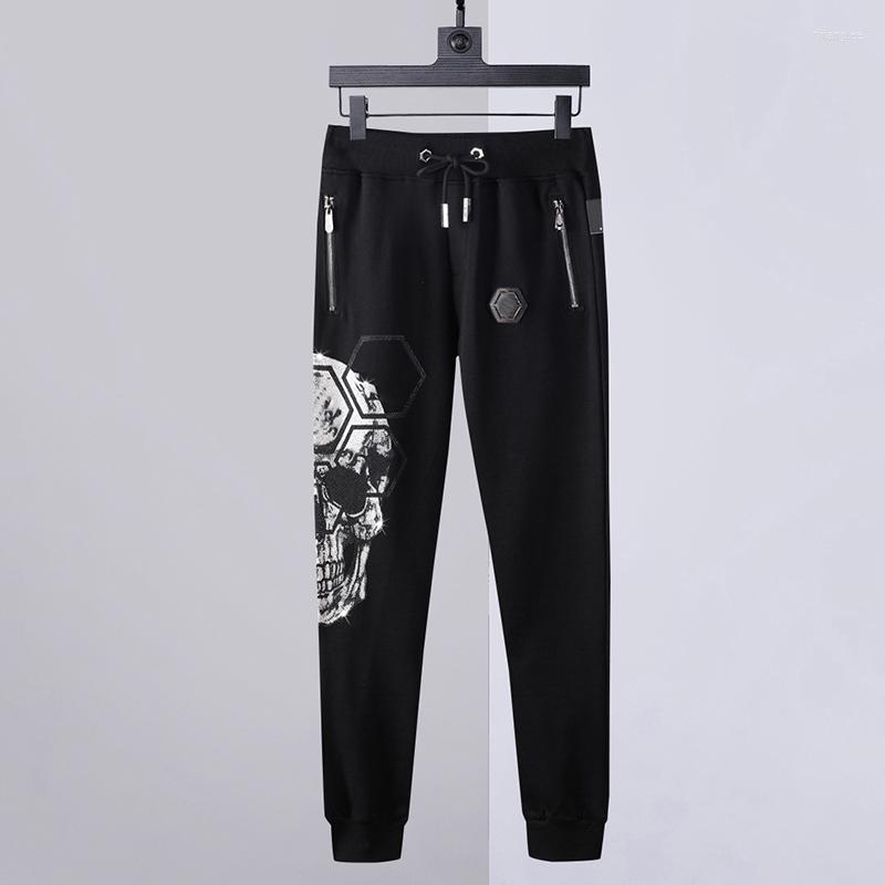 

Men's Pants 2023 Sweatpants Men Skull Print Diamond Fashion Hip Hop Cotton Spring And Autumn Black Pantalones Hombre Vintage Uomo