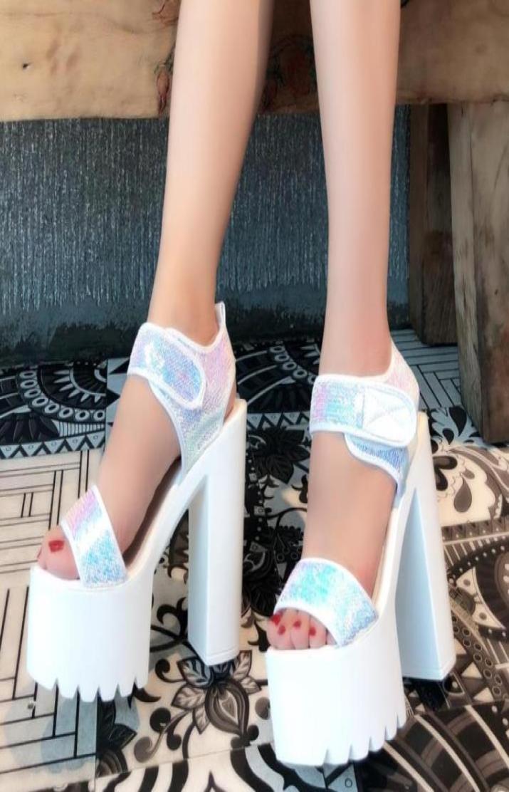 

New Fashion women039s chunky heel sandals punk High Heels Platform Sandals Woman Summer Shoes sandalias romanas size 34381035154, Black