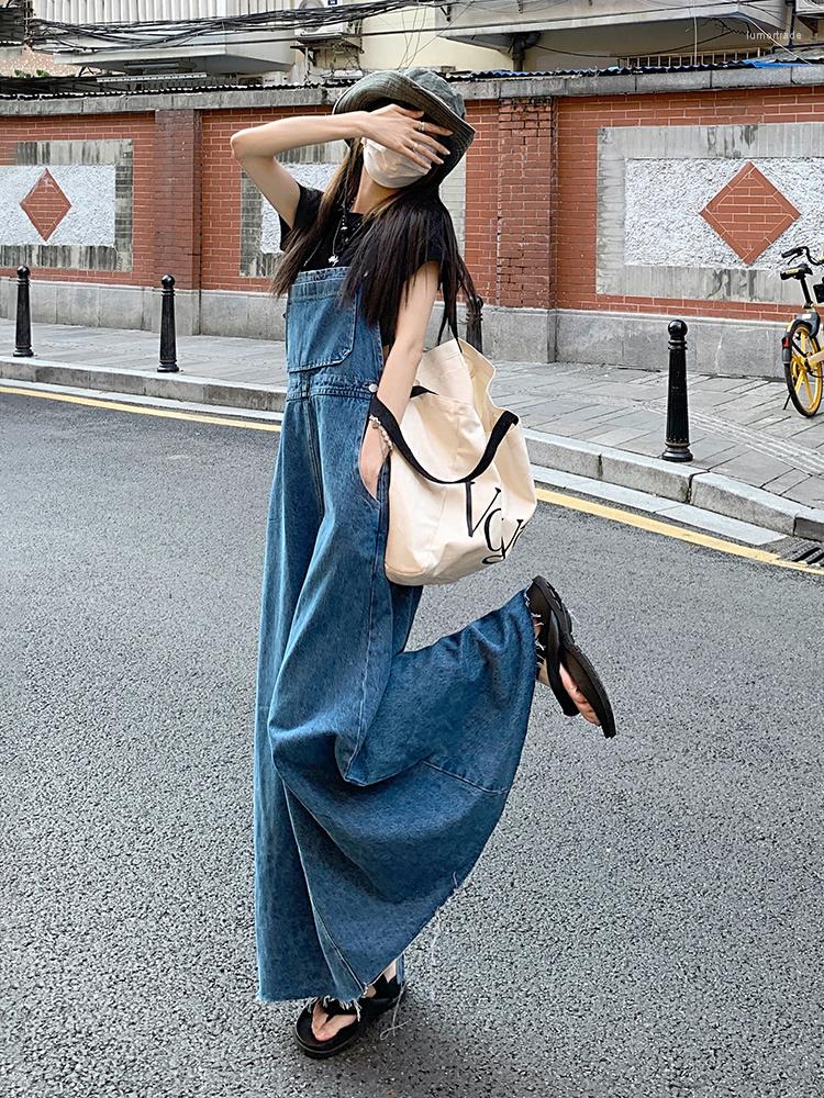 

Casual Dresses SML Women Loose Ladies Vintage Long Denim Dress Female Tassel Spaghetti Strap Jeans (78913, Blue