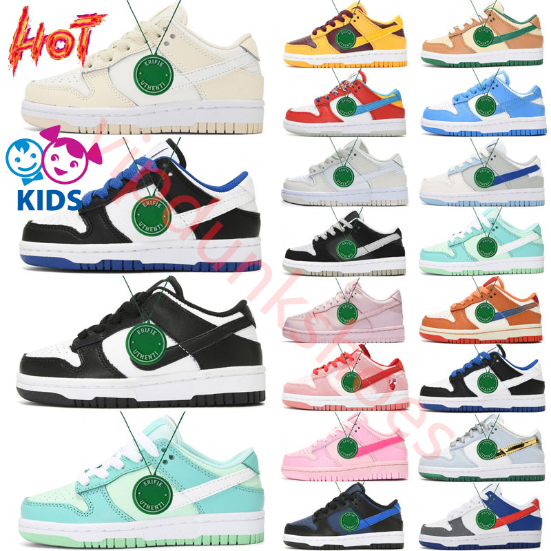 

children Low Dunks Gym Red Wolf Grey shoes Black White panda Photon Dust Sports Sneakers kids running Trainners Team Gold Midnight Navy Argon Valentine's Day, Color#12