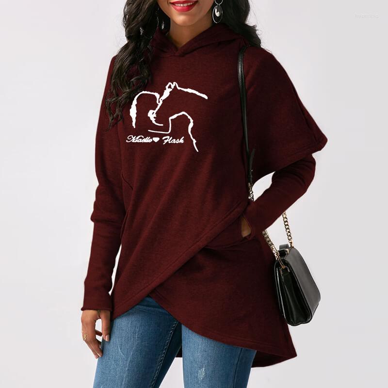 

Women's Hoodies Girl And Horse Light Shadow Kawaii Women Femmes Spring Autumn Animal Lover Gift Cotton Casual Sweatshirt For Female, Red