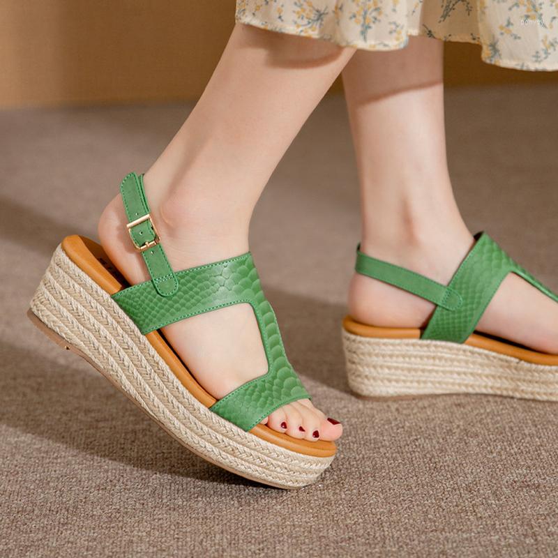 

Sandals 4 Colors Serpentine Platform Women Weges Heels Shoes Ladies Office Dress Slingback Sandalias Mujer Bohemia Flat Slippers, Brown