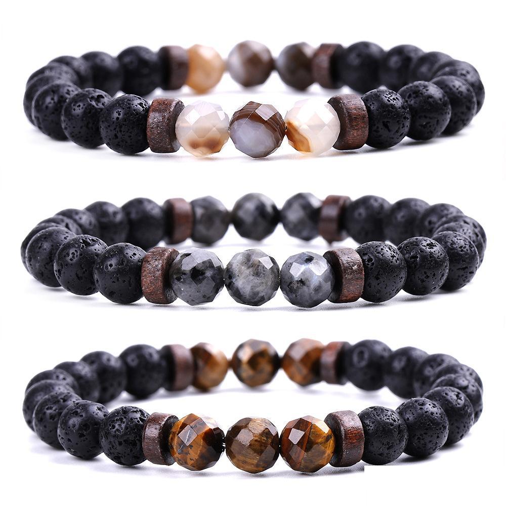

Charm Bracelets Men Bracelet Faceted Natural Stone Wooden Beaded 8Mm Tiger Eye Spectrolite Buddha Lava Beads Stretch Women Jewelry G Dh9Sq