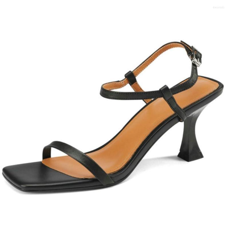

Sandals 2023 Genuine Leather Casual Sandal Thin High Heel Platform Summer Women Shoes Ankle Strap Buckle Female Pumps Size 34-40, Black