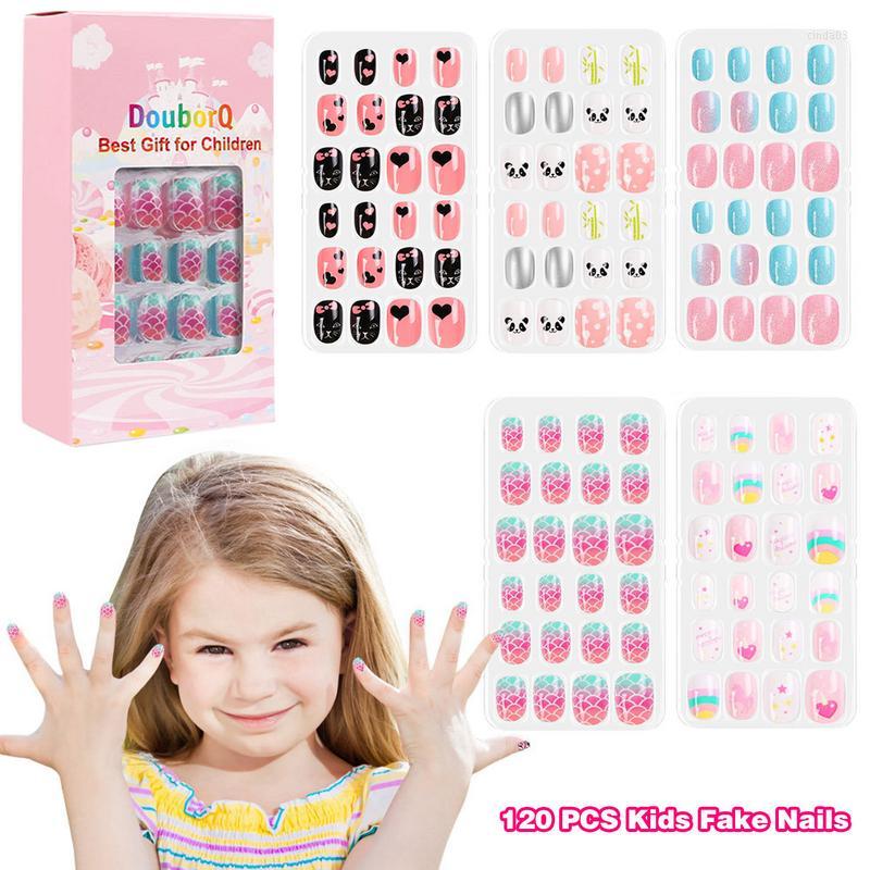

False Nails 120PCS Kids Nail Accessories Cartoon Pattern Design Wearing Fake Strips Special Manicure Children Tools, Bent 303