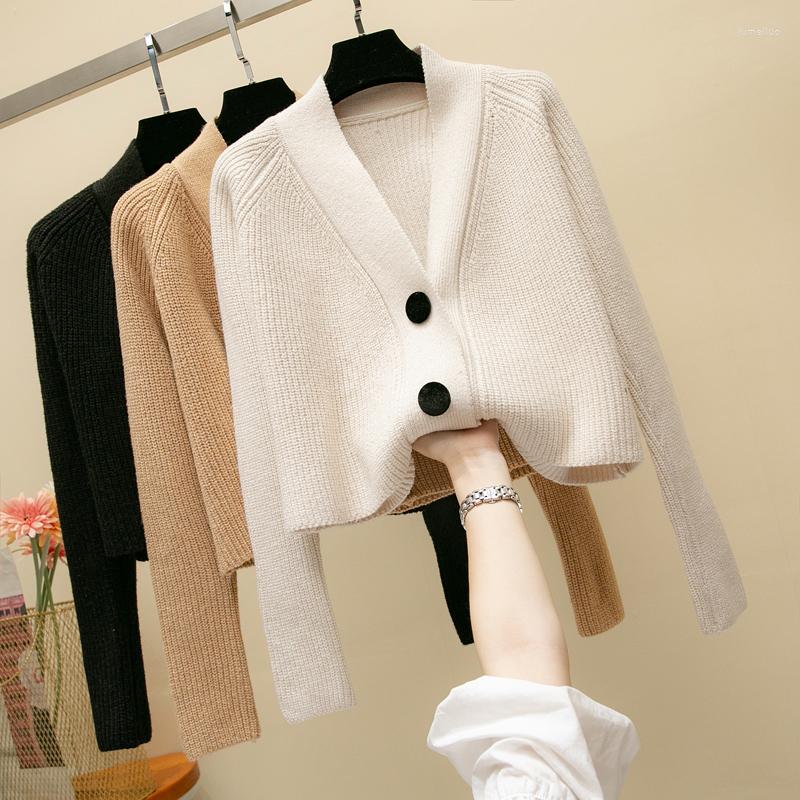 

Women's Knits Short High Women Sweater And Cardigan V-neck Button Solid Sexy Lady Elegant Putwear Coat Tops, Black