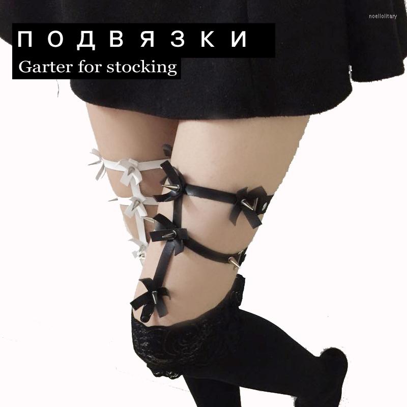 

Garters Fashion Designed Punk Diouble Line CROSS Harajuku Heart Garter Belt HANDCRAFT Leather Rivet Leg Loop Harness For Women, White