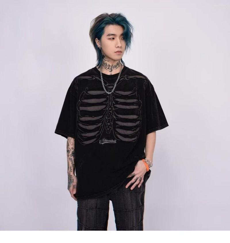 

Men' T Shirts Skull Splice Short Sleeve T-shirt Dark Gothic Style Streetwear Raper Hiphop Punk Fitness Skateboard Tee Casual Harajuku Bone, Black