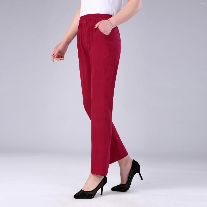 

Women's Pants Spring Summer Women Thin High Waist Elastic Straight Long Pencil Casual Red Trousers Large Size 3xl Xxxl, Purple