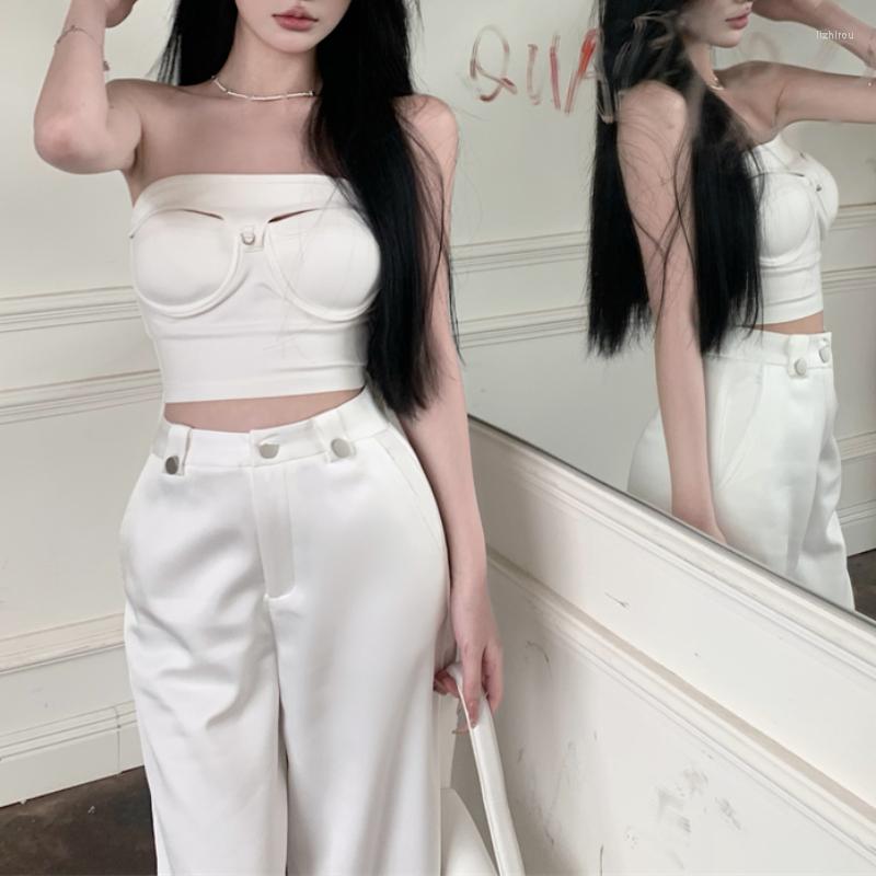 

Women's Two Piece Pants 2023 Spring For Women Korean Style Hollow Out Tank Suit 2 Pieces Sets Tight-fitting Retro Y2k