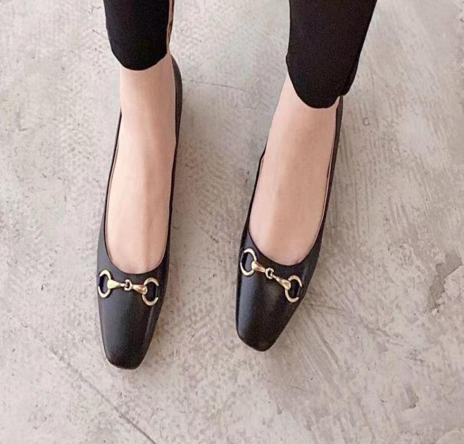 

fashonville2021011103y blackivorybeigecaramel genuine leather lamb skin gold buckle square toe flats ladies fashion shoes casu3061206, Brown