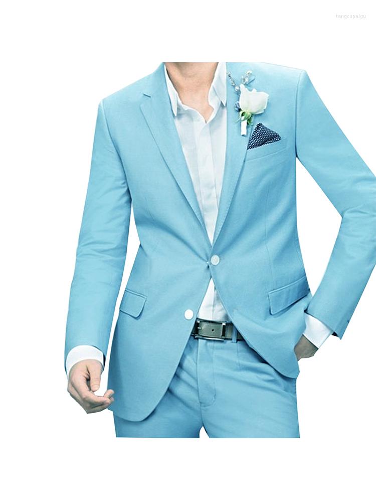 

Men's Suits 2023 Sky Blue Leisure Business Wedding Men LineTwo Button Summer Spring Mens Suit 2 Pieces(Jacket Pant) Traje Hombre