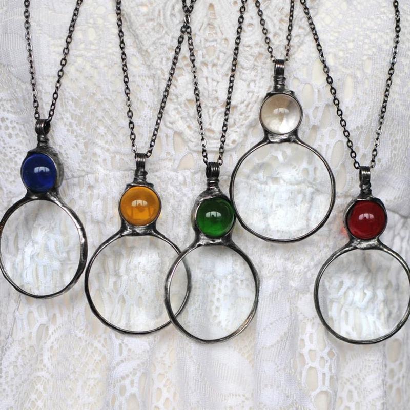 

Chains 1 PC Large Magnifying Glass Pendant Necklace Vintage Copper Alloy Clavicle Chain Mother's Day Gift Crystal Lock For Women Girls