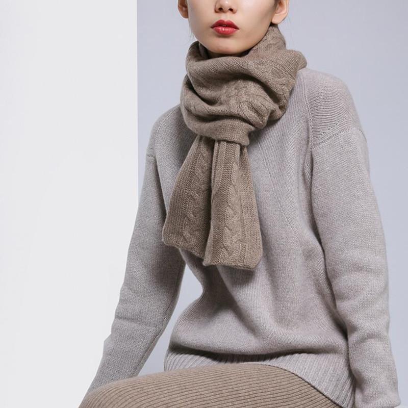 

Scarves Goat Cashmere Twisted Knit Fashion Narrow Long Scarfs For Women Or Kids 26x86cm Ecru Purple Brown 4color