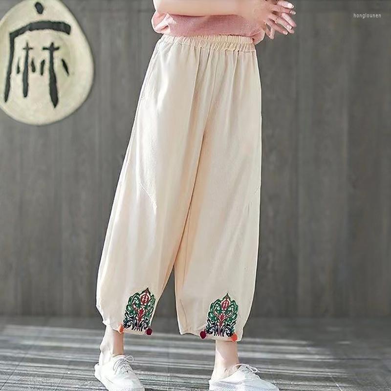 

Women's Pants 2023Ethnic Style Vintage Loose Bloomers Spring Summer Ladies Trousers High Waist Women's Hakama Casual Wide Leg Pantalones