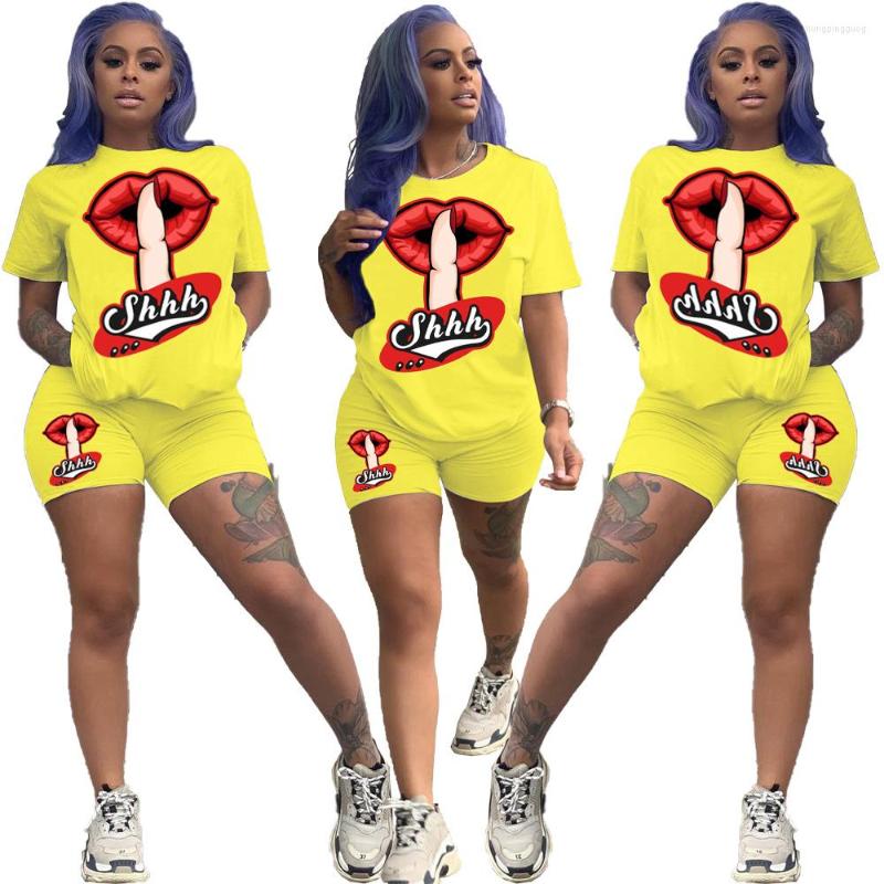 

Women' Tracksuits 2023 Summer Style Elegant Fashion All Match Temperament Sexy Printing Casual Sports Two Piece Suit, Yellow