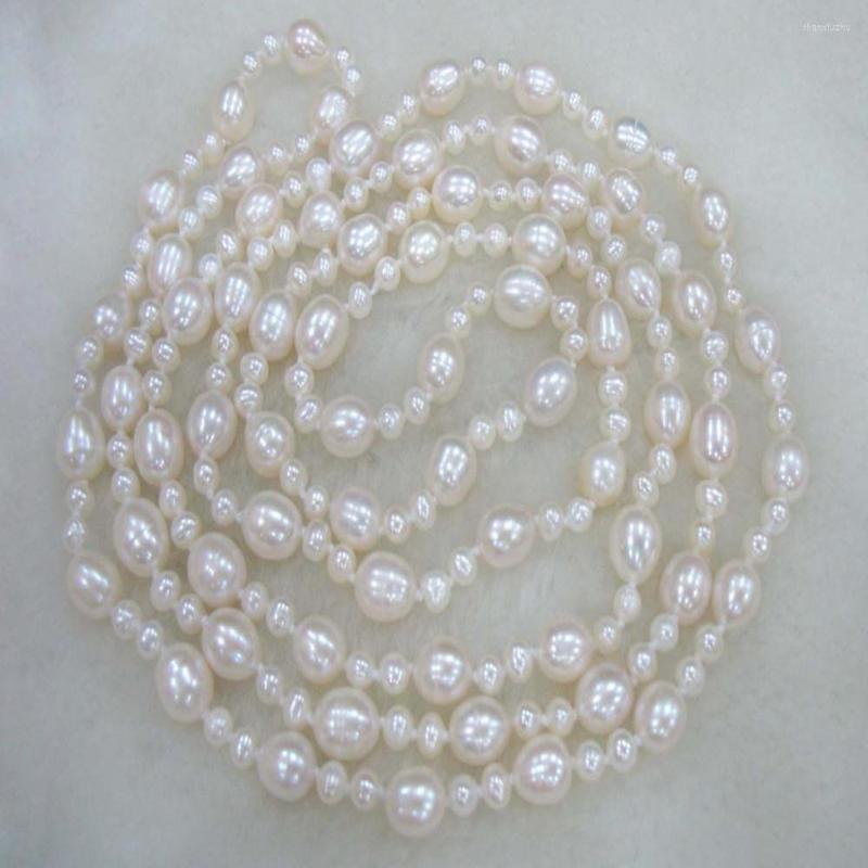 

Chains Hand Knotted Necklace Natural 5-10mm White Freshwater Pearl Sweater Chain 50inch For Women Fashion Jewelry