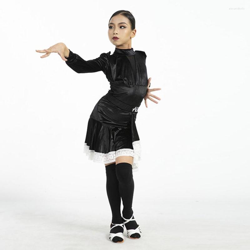 

Stage Wear NY10 1030 1031 Long Sleeve Tops And Lotus Skirt Kids Latin Dance Dress For Girl Competition Ballroom Dancing Costume, 001
