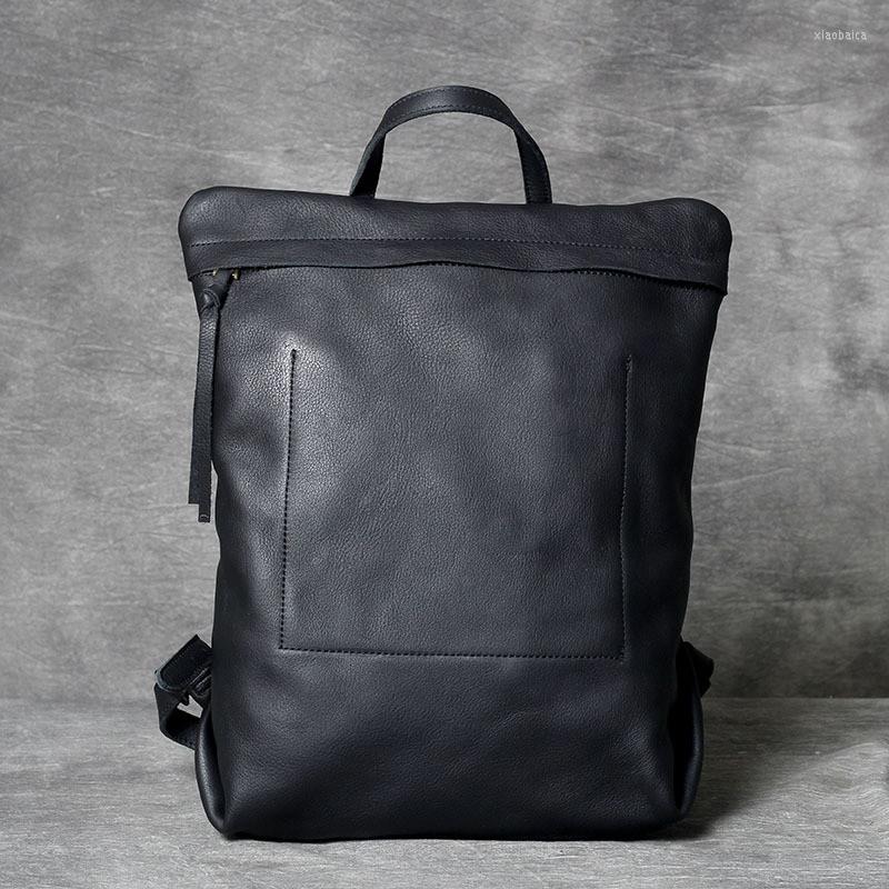 

Backpack High Quality Fashion Cowhide Men's Women's Casual Simple Daily Light Genuine Leather Black Travel Laptop Bagpack