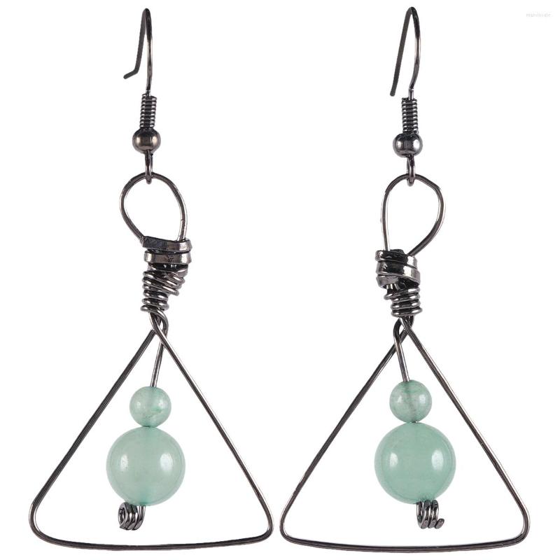 

Dangle Earrings Natural Green Aventurine Bead Reiki Energy Jewelry Black Plated Wire Triangle Winding Drop Hooking Women Gift