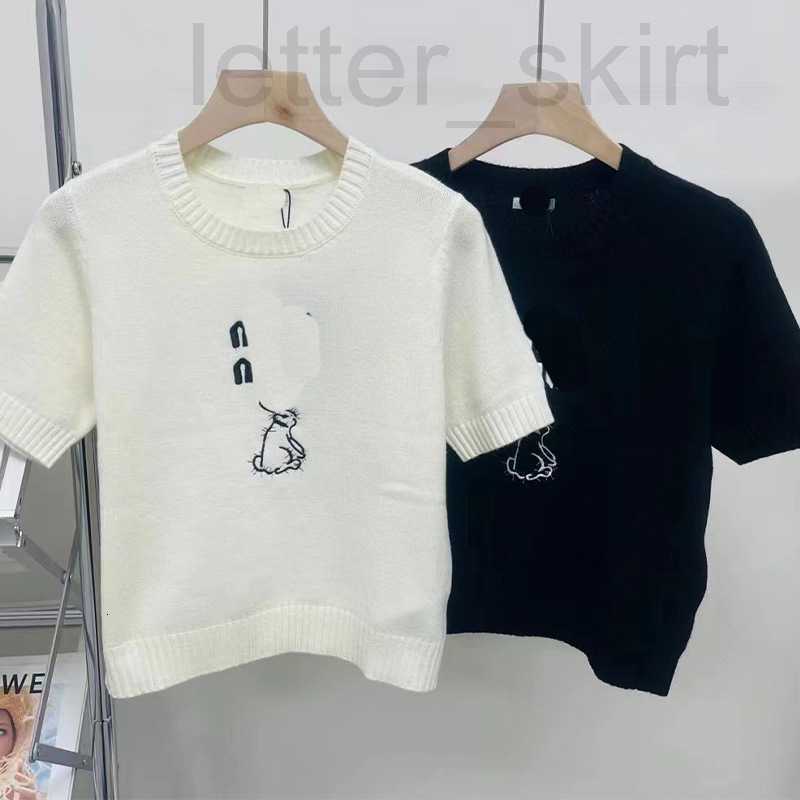 

Women' Knits & Tees designer Knitted Round Neck Letter Rabbit Embroidery Short Sleeve Top T-Shirt Sweet Girl Style New in 2023 Summer XA9H, White