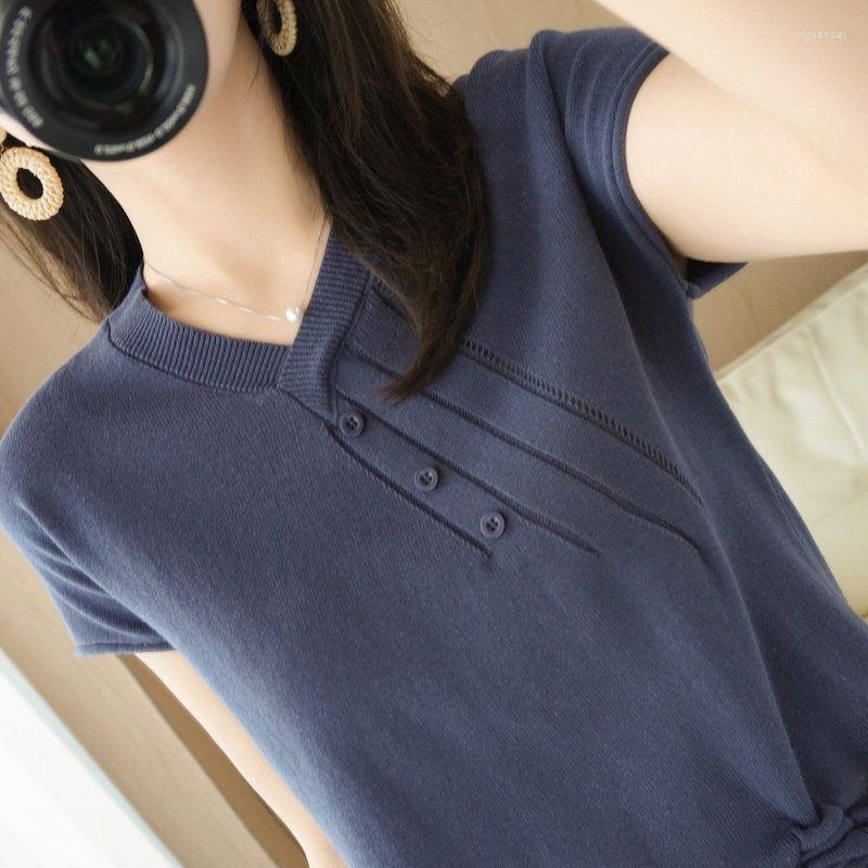 

Women's Blouses Fashion V-Neck Solid Color Shirring Bow Blouse Women's Clothing 2023 Spring Casual Pullovers Loose All-match Shirt, Blue