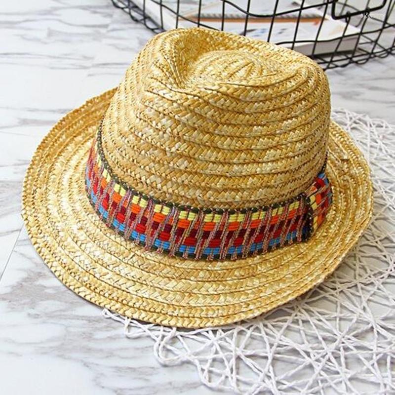 

Wide Brim Hats Summer Beach Straw Sun Hat Women Fashion Rainbow Embroidered Vintage Panama Jazz, Natural