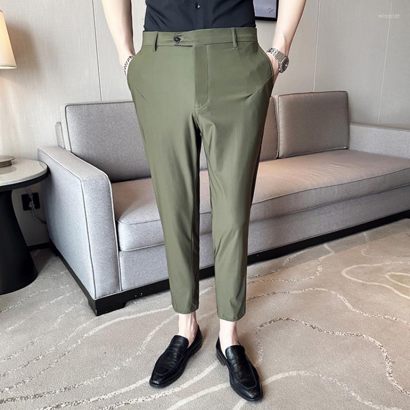 

Men's Suits Summer Elastic Ice Silk Men Business Office Social Suit Pants Korean Version Slim Casual Party Club Trousers Dress, Black