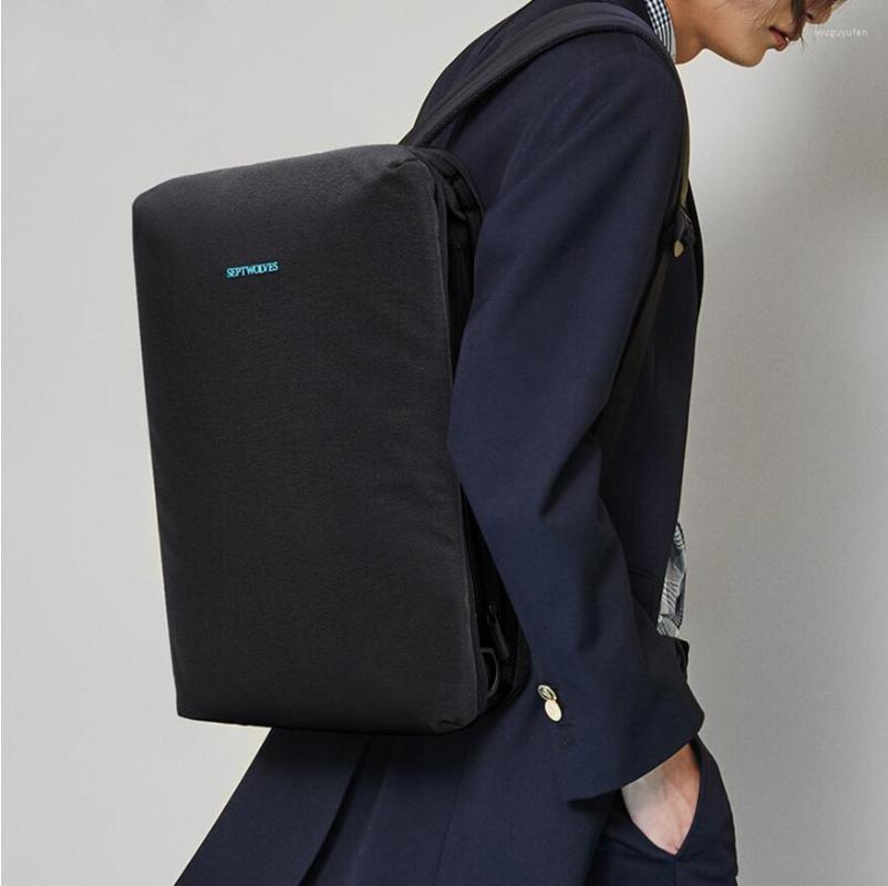 

Backpack Septwolves Men Fashion Brand Business Casual High Quality Trend Ins Light Travel Necessary Large Capacity Bag, Black