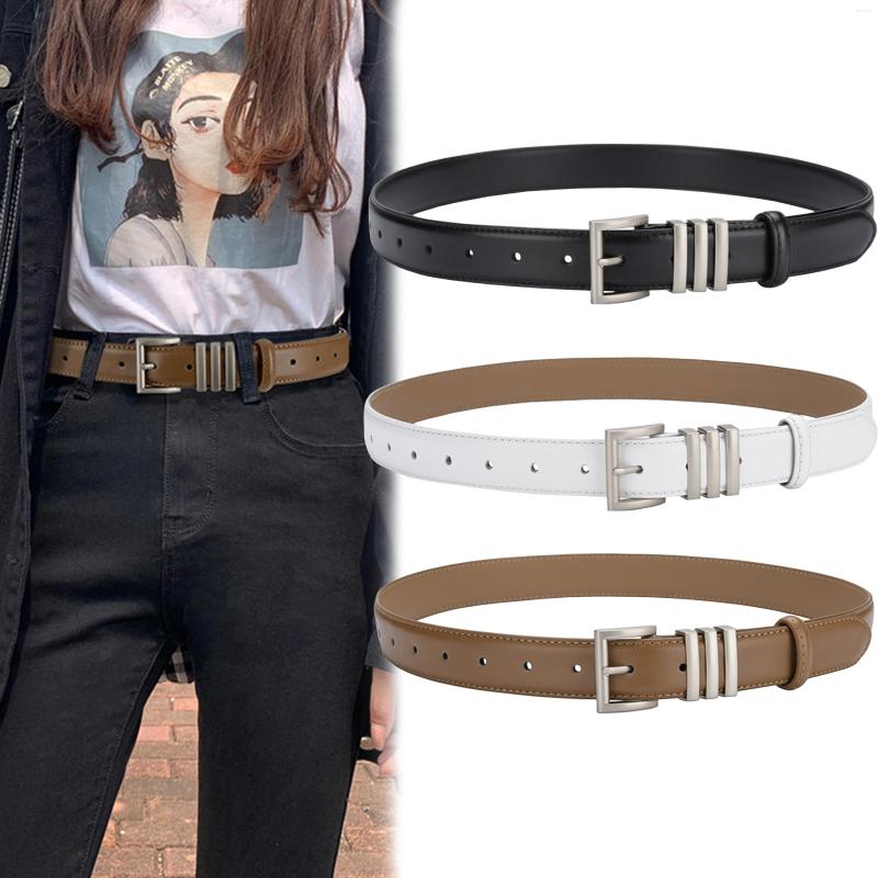 

Belts 2.9cm Wide Leather Waist Belt High Quality Women Square Pin Metal Silver Buckle For Waistband Jeans 2023, White