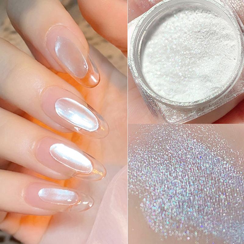

Nail Glitter Ice White Fine Pearl Powder UV Gel Polish Manicure Aurora Mirror Pigment Dust Art Decorations
